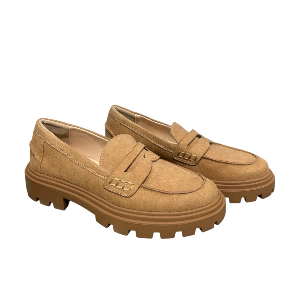 Just Fab Colette Faux Suede Slip On Chunky Heel Loafers Size 7 1/2